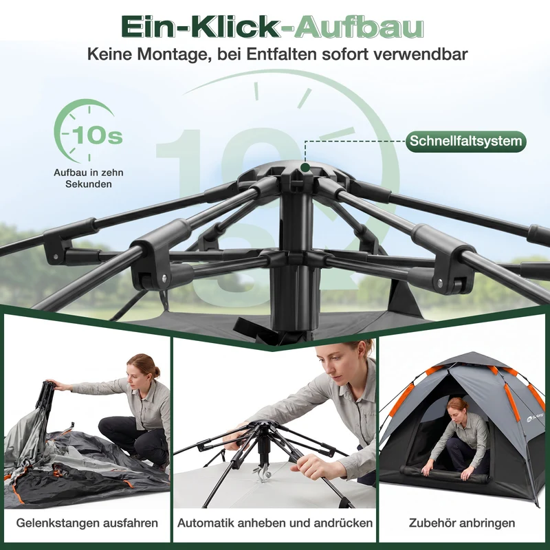 Sekey 2-Personen Kuppelzelt mit Hydraulik Pop-up System – Campingzelt wasserdicht PU3000+, UV50+ Schutz, 2-in-1 Strand- & Outdoor-Zelt, leicht & schnell aufgebaut