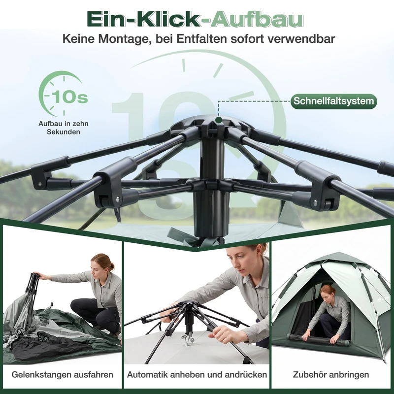 Sekey 2-Personen Kuppelzelt mit Hydraulik Pop-up System – Campingzelt wasserdicht PU3000+, UV50+ Sonnenschutz, 2-in-1 Strand- & Outdoor-Zelt mit Tragetasche