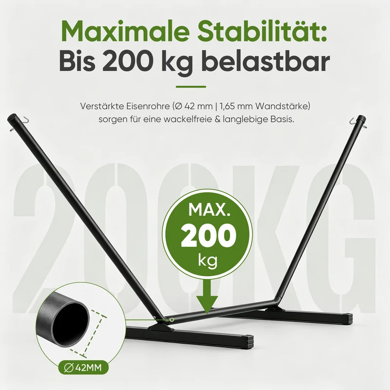 Sekey Hängemattengestell mit Doppelhängematte – Hängematte mit Gestell für 2 Personen, mit Kissen, bis 200 kg belastbar, für Garten, Balkon & Outdoor