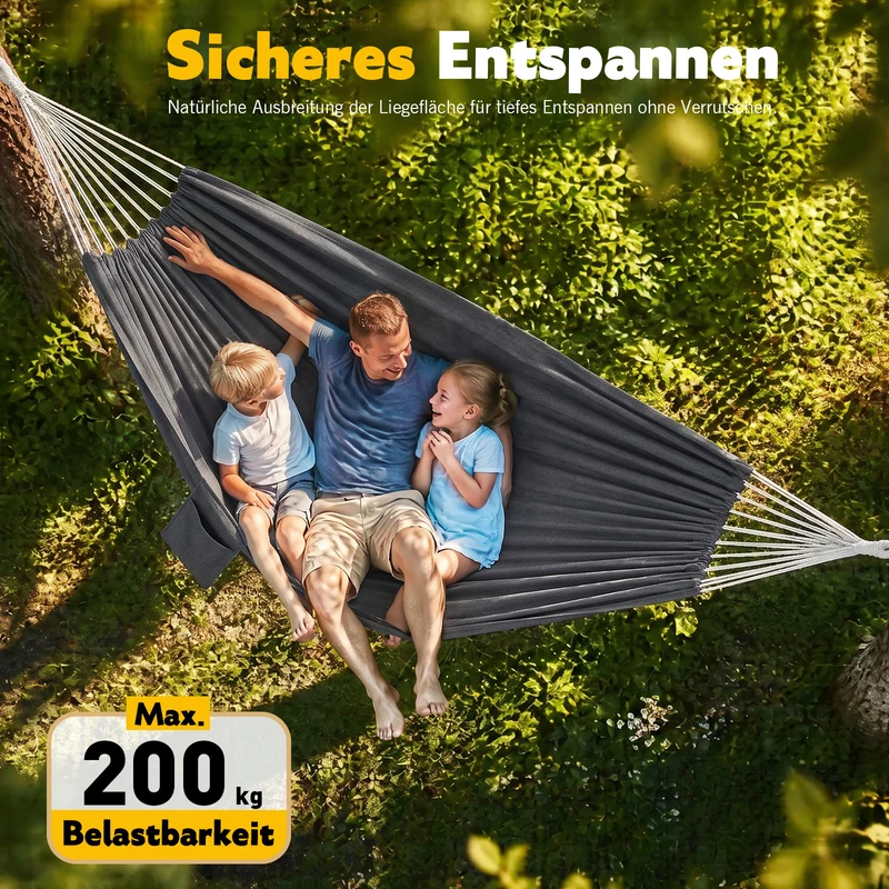 Sekey Doppelhängematte mit Karabinern & Baumwoll-Tragetasche – Outdoor Hängematte für 2 Personen, bis 200 kg belastbar, mit Aufhängeset für Garten, Balkon, Terrasse & Camping