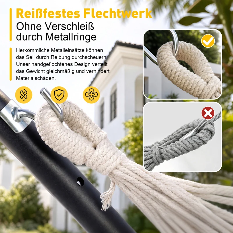 Sekey Doppelhängematte mit Karabinern & Baumwoll-Tragetasche – Outdoor Hängematte für 2 Personen, bis 200 kg belastbar, mit Aufhängeset für Garten, Balkon, Terrasse & Camping