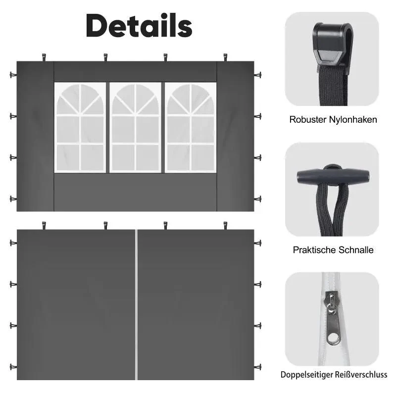 Sekey 3×3m Seitenwand für Pavillon, 2er Set, mit Reißverschlussv und Fenster
