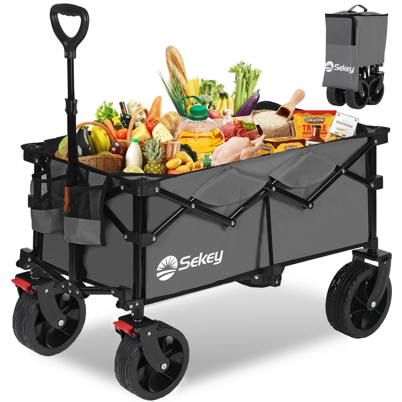 Sekey XXL Bollerwagen Faltbar 150L – Mit Bremsen, 150 kg Tragkraft, Breite All-Terrain-Reifen, Patentierter 4-Wege-Faltmechanismus, Kein Aufbau nötig (Modell 4020)