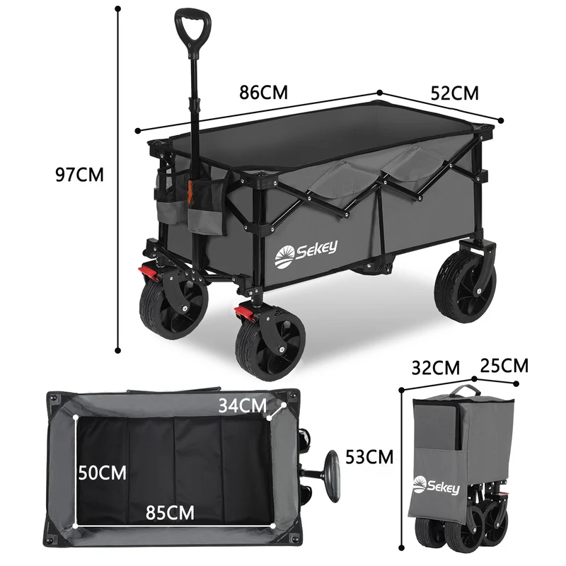 Sekey XXL Bollerwagen Faltbar 150L – Mit Bremsen, 150 kg Tragkraft, Breite All-Terrain-Reifen, Patentierter 4-Wege-Faltmechanismus, Kein Aufbau nötig (Modell 4020)