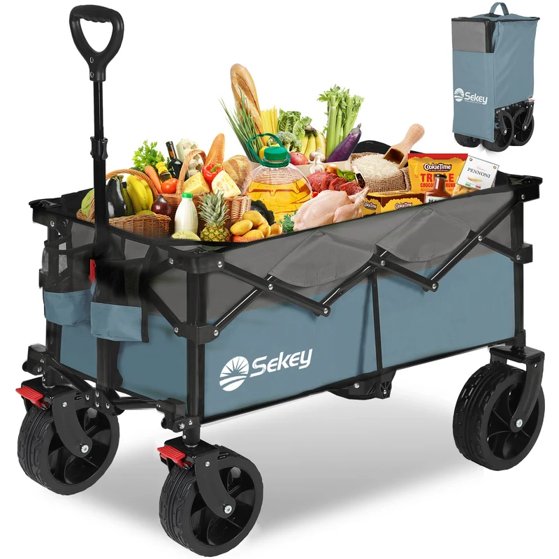 Sekey XXL Bollerwagen Faltbar 150L – Mit Bremsen, 150 kg Tragkraft, Breite All-Terrain-Reifen, Patentierter 4-Wege-Faltmechanismus, Kein Aufbau nötig (Modell 4020)