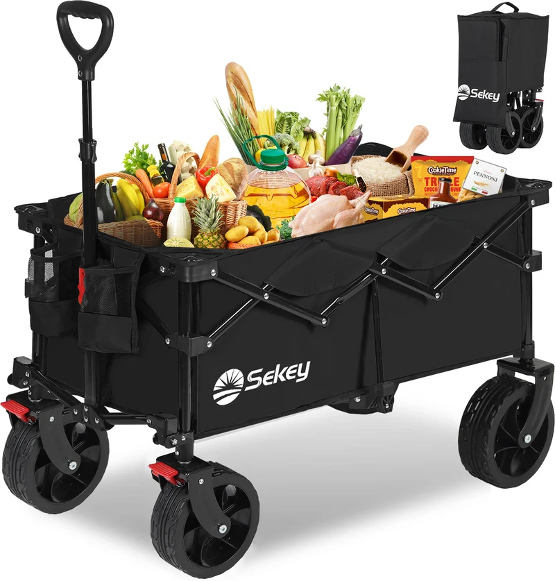 Sekey XXL Bollerwagen Faltbar 150L – Mit Bremsen, 150 kg Tragkraft, Breite All-Terrain-Reifen, Patentierter 4-Wege-Faltmechanismus, Kein Aufbau nötig (Modell 4020)