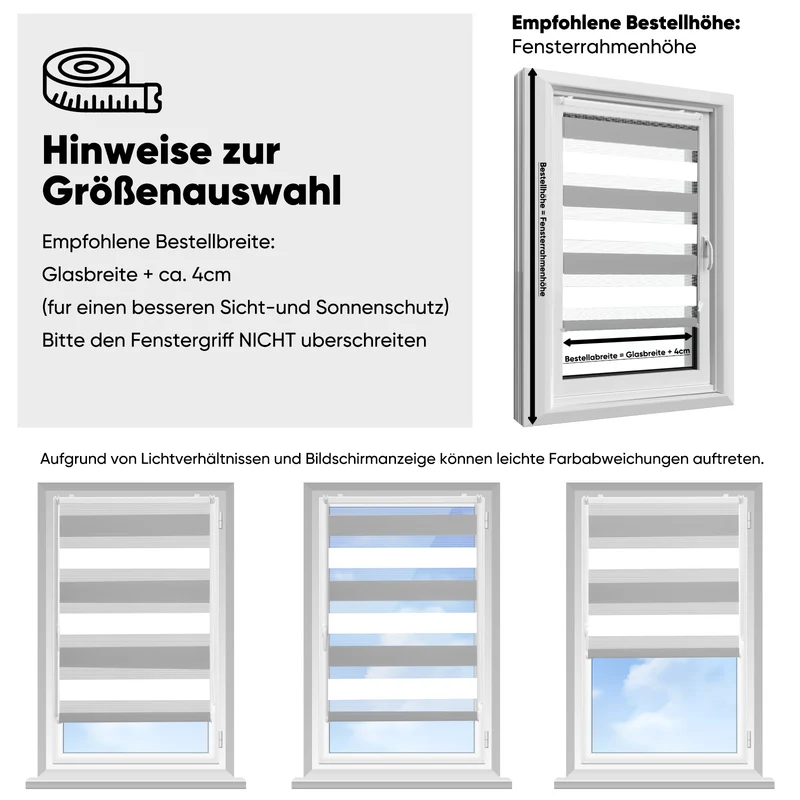 Sekey Doppelrollo Klemmfix ohne Bohren – Zweifarbiges Zebra-Rollo, Extra breite Stoffbahnen, Flexibler Sicht- & Sonnenschutz für Wohnzimmer, Schlafzimmer & Büro