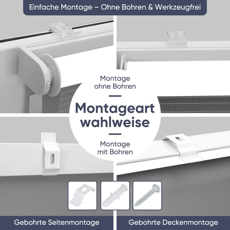 Sekey Doppelrollo Klemmfix ohne Bohren – Zweifarbiges Zebra-Rollo, Extra breite Stoffbahnen, Flexibler Sicht- & Sonnenschutz für Wohnzimmer, Schlafzimmer & Büro