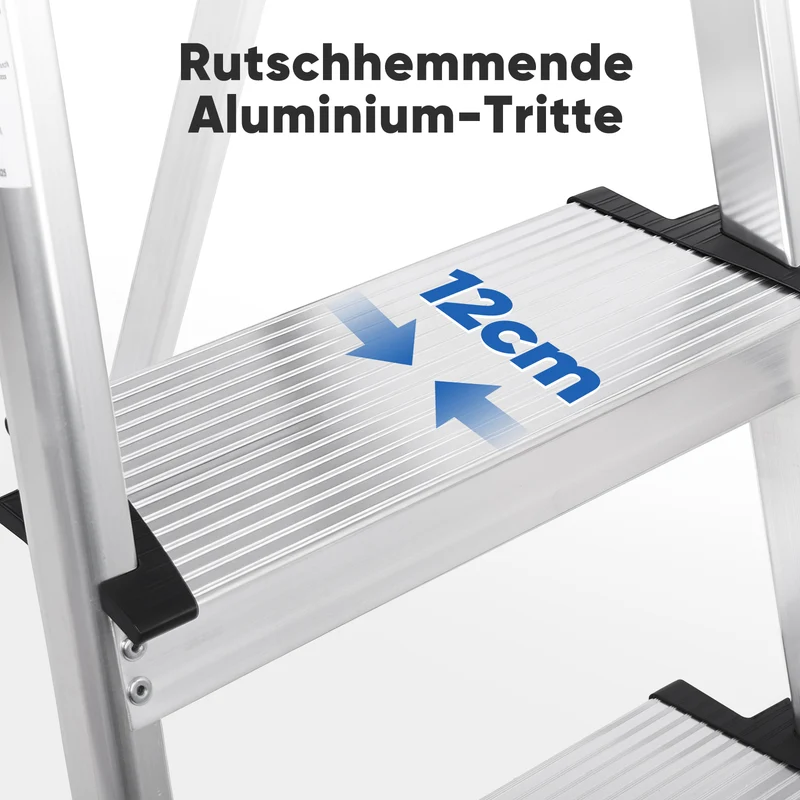 Sekey Aluminium Trittleiter 4/5 Stufen – Klappbar, Rutschfest, Mit Werkzeugablage, TÜV EN131-2, 140/160 cm, Bis 150 kg, Für Haushalt, Garage & Garten