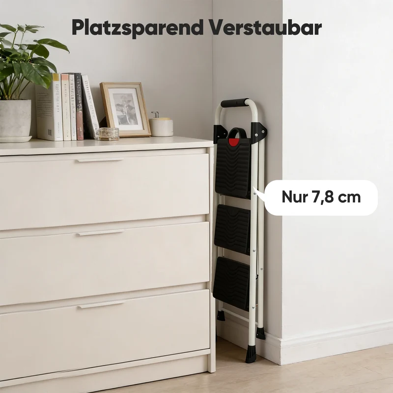 Sekey Klappbare Trittleiter 2 oder 3 Stufen – Haushaltsleiter aus Stahl mit breiten rutschfesten Kunststoffstufen, SGS EN131-2 & EN14183 geprüft, bis 150 kg belastbar
