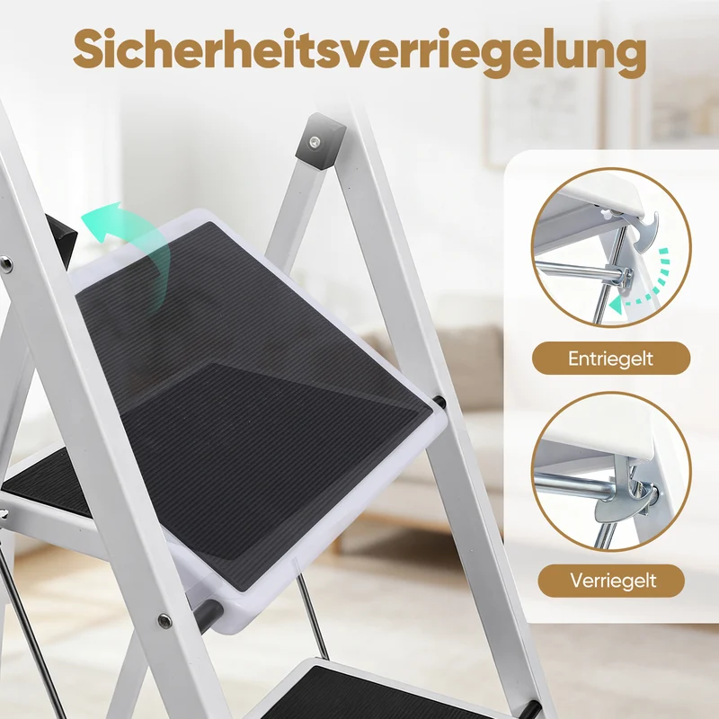 Sekey Klappbare Trittleiter 2 oder 3 Stufen – Stabile Stahlleiter, rutschfeste Stufen, platzsparend faltbar, SGS EN14183 geprüft, bis 150 kg belastbar