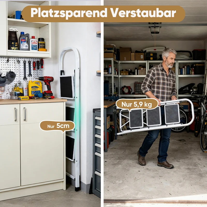 Sekey Klappbare Trittleiter 2 oder 3 Stufen – Stabile Stahlleiter, rutschfeste Stufen, platzsparend faltbar, SGS EN14183 geprüft, bis 150 kg belastbar