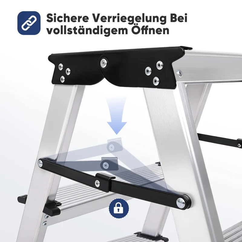 Sekey Trittleiter 3 Stufen aus Aluminium – Beidseitig Begehbar, Rutschfest, TÜV & SGS geprüft, bis 150 kg belastba
