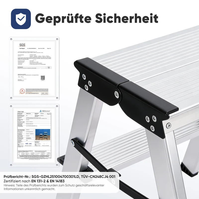 Sekey Aluminium Klappleiter 2 Stufen – Beidseitig Begehbar, Rutschfest, TÜV & SGS geprüft, bis 150 kg belastbar
