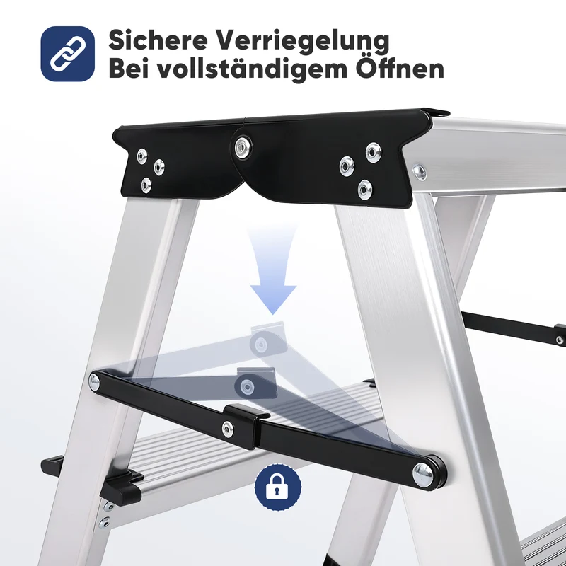 Sekey Aluminium Klappleiter 2 Stufen – Beidseitig Begehbar, Rutschfest, TÜV & SGS geprüft, bis 150 kg belastbar