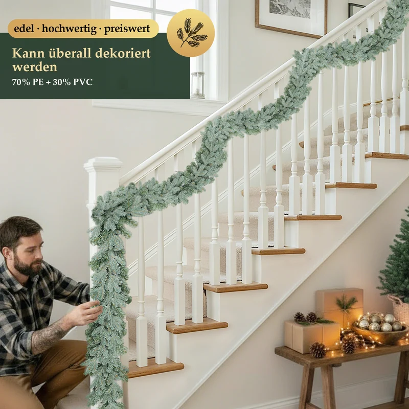 Salcar Premium Künstliche Weihnachtsgirlande, graugrün, naturgetreue Tannengirlande für Tür, Fenster & Balkon, Weihnachtsdeko für Innen und Außen (1,8 m / 3 m / 5 m)