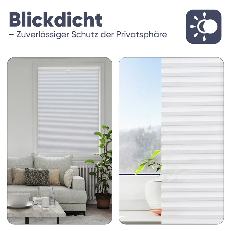 Sekey Plissee ohne Bohren Blickdichtes Lichtschutz-Plissee mit glatter, sichtlochfreier Vorderseite