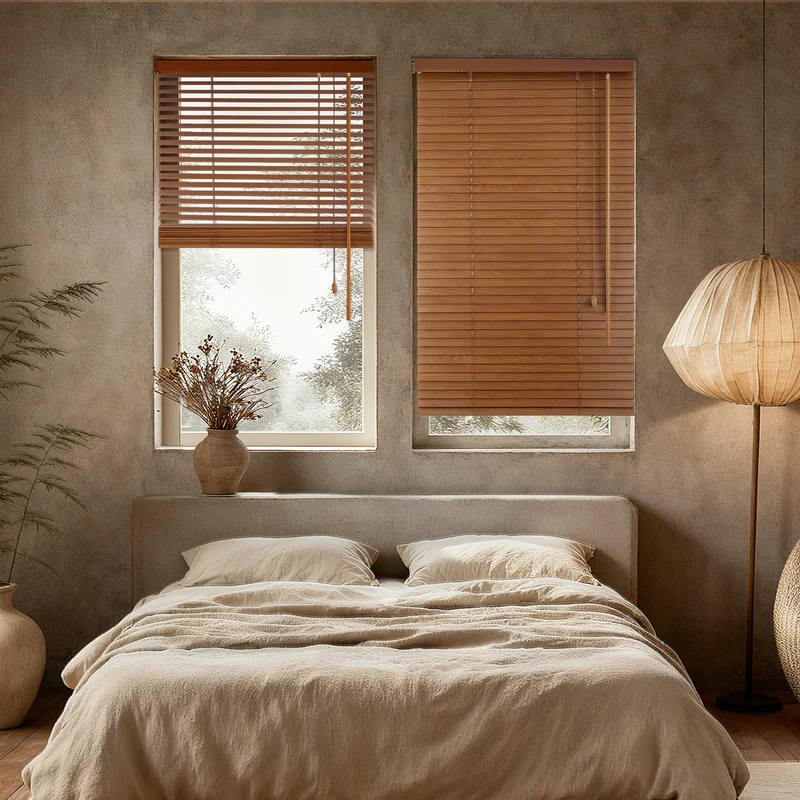 Sekey Holzjalousie Klemmfix ohne Bohren Echtholz Jalousie mit 35 mm Lamellen in Eichenoptik, flexible Montage für Fenster
