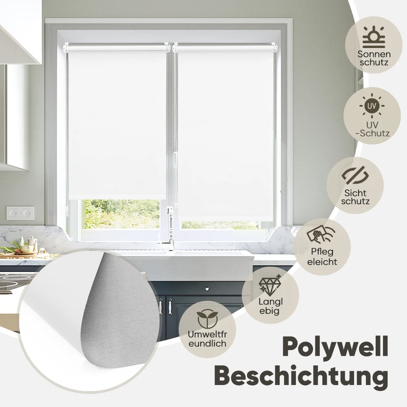 Sekey Verdunkelungsrollo ohne Bohren, Seitenzugrollo mit 100% Lichtschutz, Klemmfix, energiesparend