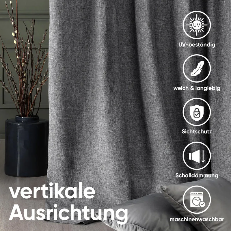 Sekey Verdunkelungsvorhang mit ÖsenBlickdichter Vorhang in Dunkelgrau, 100 % Lichtschutz, dunkelgrau