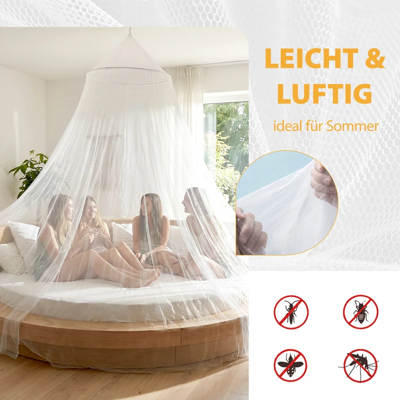 Sekey Moskitonetz Bett Doppel- & Einzelbett – 2,2 m hoch, 12 m Umfang, Reise Mückennetz mit Tasche, Insektenschutz für Camping, Outdoor & Zuhause, Weiß