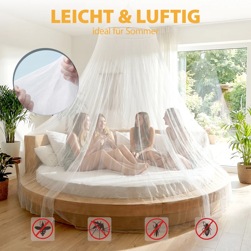 Sekey Moskitonetz Bett Doppel- & Einzelbett – 2,2 m hoch, 12 m Umfang, Reise Mückennetz mit Tasche, Insektenschutz für Camping, Outdoor & Zuhause, Weiß