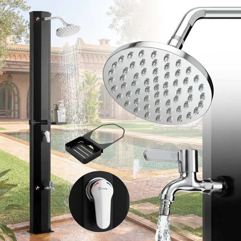 Sekey Gartendusche, Solardusche 40L / 60L Gartendusche mit Regenduschkopf & Fußdusche – bis 60°C, ohne Strom für Garten, Pool & Camping