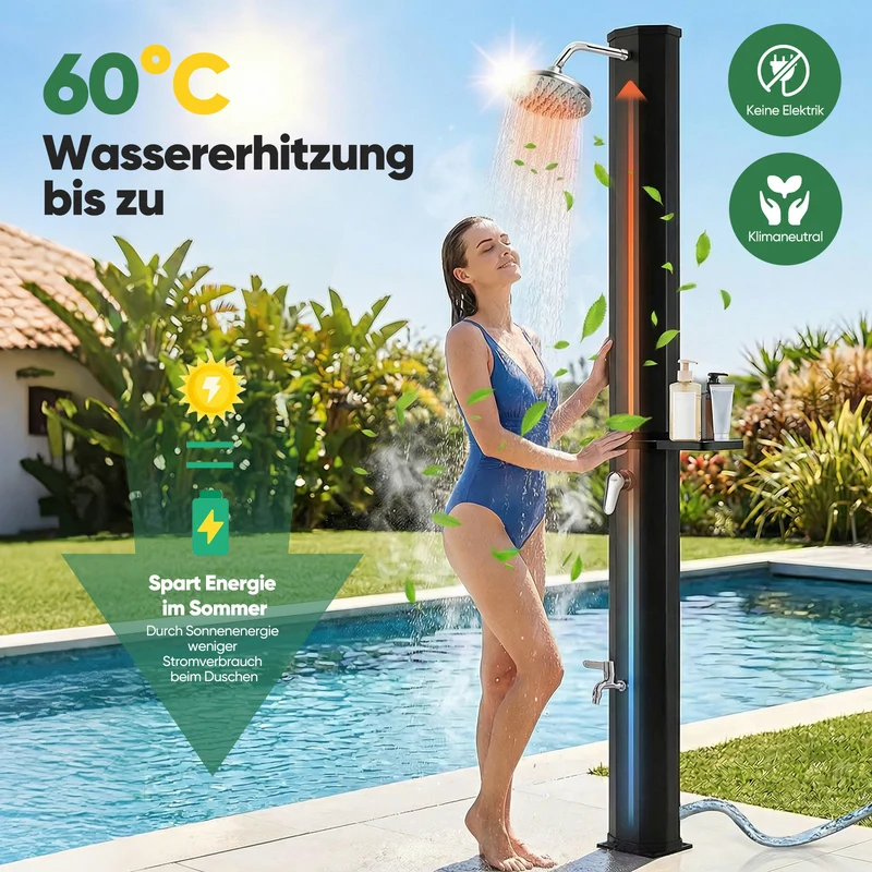Sekey Gartendusche, Solardusche 40L / 60L Gartendusche mit Regenduschkopf & Fußdusche – bis 60°C, ohne Strom für Garten, Pool & Camping