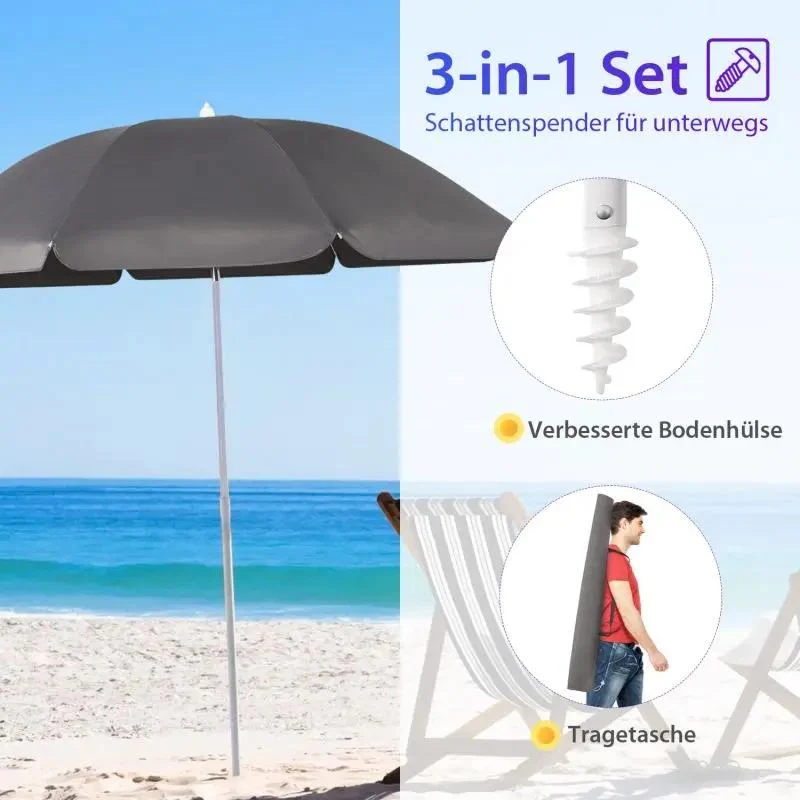 Sekey 160 cm Strandschirm mit Schutzhülle und Bodenhülse, Sonnenschutz UV50+