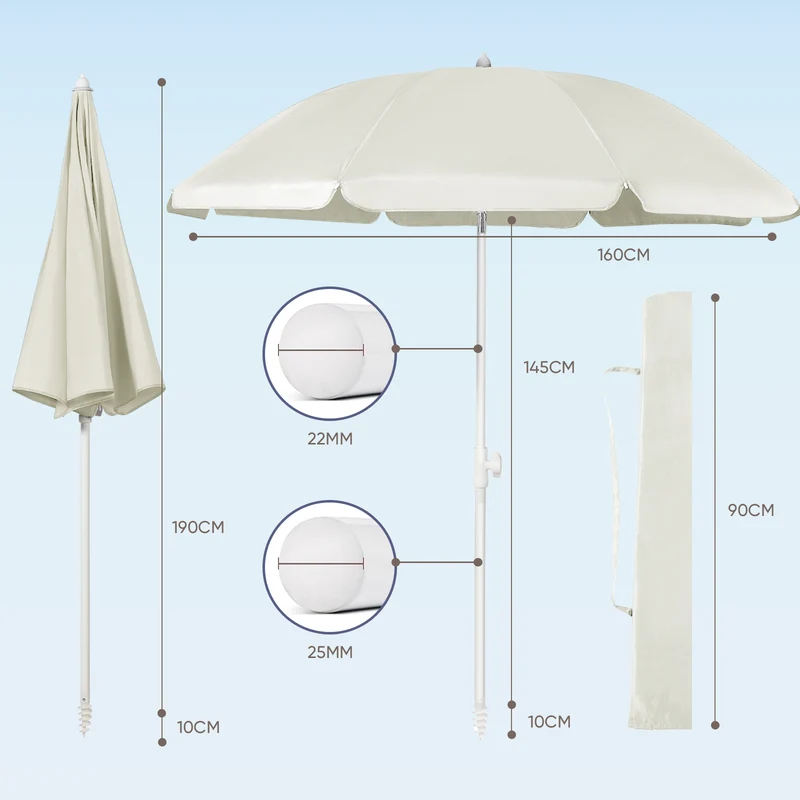 Sekey 160 cm Strandschirm mit Schutzhülle und Bodenhülse, Sonnenschutz UV50+