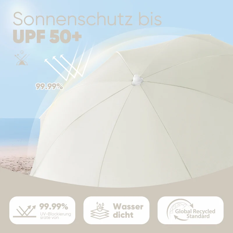 Sekey 160 cm Strandschirm mit Schutzhülle und Bodenhülse, Sonnenschutz UV50+