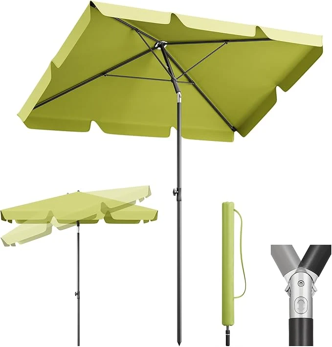 Sekey Rechteckiger Balkon-Sonnenschirm 200x125 cm – UPF50+, 4 Farben (Apfelgrün, Weiß, Dunkelgrau, Beige) + Schutzhülle