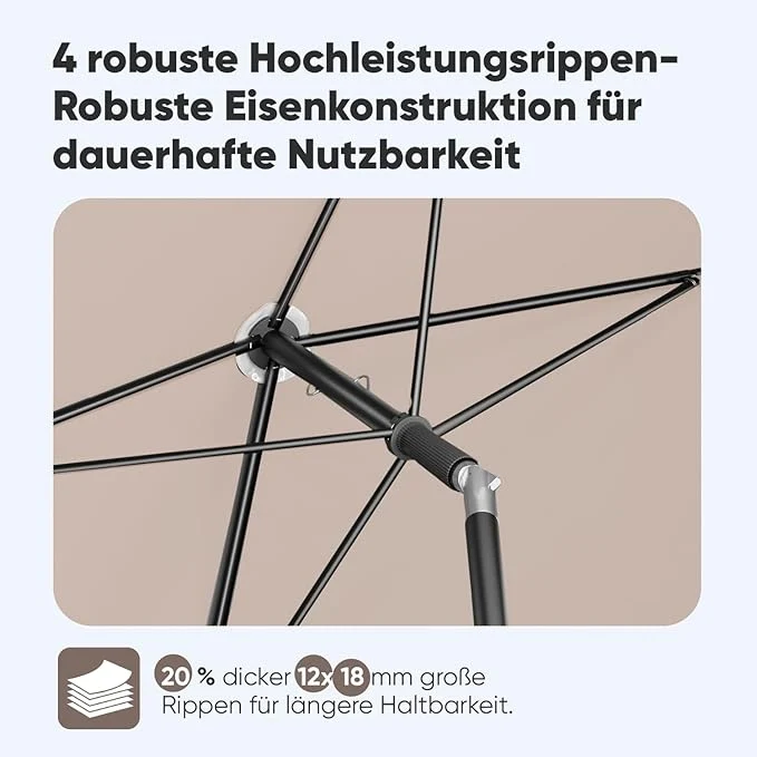 Sekey Rechteckiger Balkon-Sonnenschirm 200x125 cm – UPF50+, 4 Farben (Apfelgrün, Weiß, Dunkelgrau, Beige) + Schutzhülle