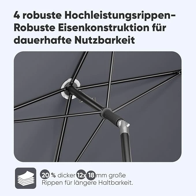 Sekey Rechteckiger Balkon-Sonnenschirm 200x125 cm – UPF50+, 4 Farben (Apfelgrün, Weiß, Dunkelgrau, Beige) + Schutzhülle