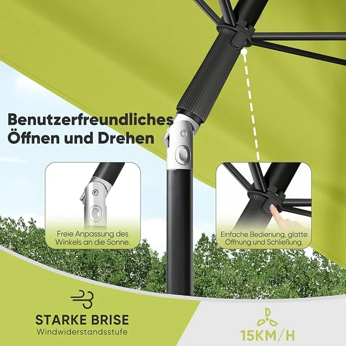 Sekey Rechteckiger Balkon-Sonnenschirm 200x125 cm – UPF50+, 4 Farben (Apfelgrün, Weiß, Dunkelgrau, Beige) + Schutzhülle