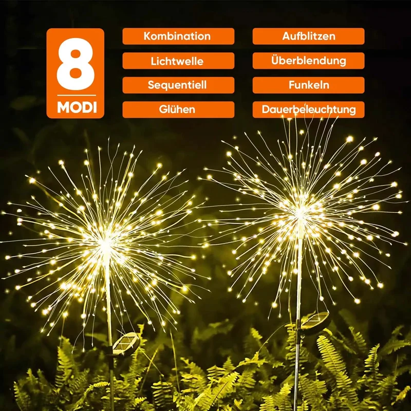 Salcar 2er Set LED Solar Gartenleuchte mit Feuerwerk-Effekt