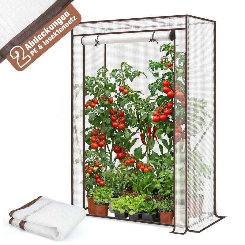 Sekey Gewächshaus Klein mit 2 Abdeckungen – 150×100×50 cm, inkl. Insektennetz für Sommer & Winter