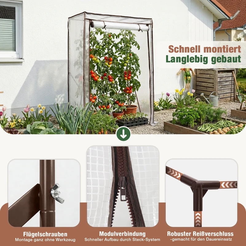 Sekey Gewächshaus Klein mit 2 Abdeckungen – 150×100×50 cm, inkl. Insektennetz für Sommer & Winter