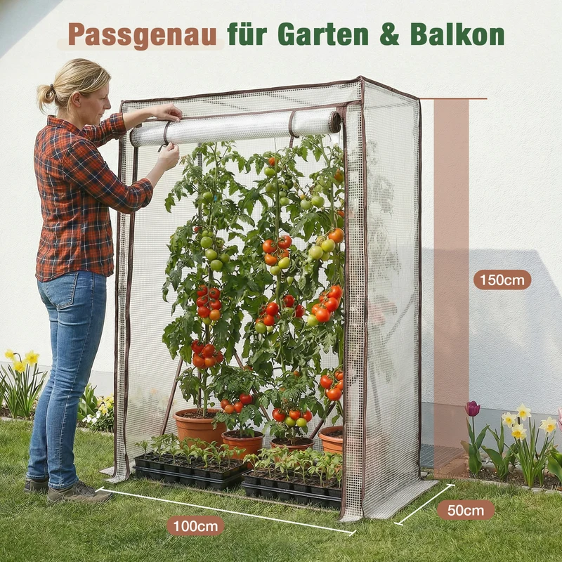 Sekey Gewächshaus Klein mit 2 Abdeckungen – 150×100×50 cm, inkl. Insektennetz für Sommer & Winter
