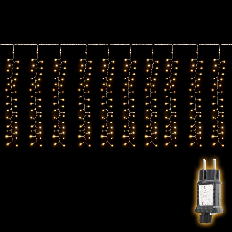 Salcar LED-Lichtervorhang 300er Eisregen 3x1 m, 8 Modi & Timer, Warmweiß, IP44, Innen- & Außenbeleuchtung für Weihnachten & Party