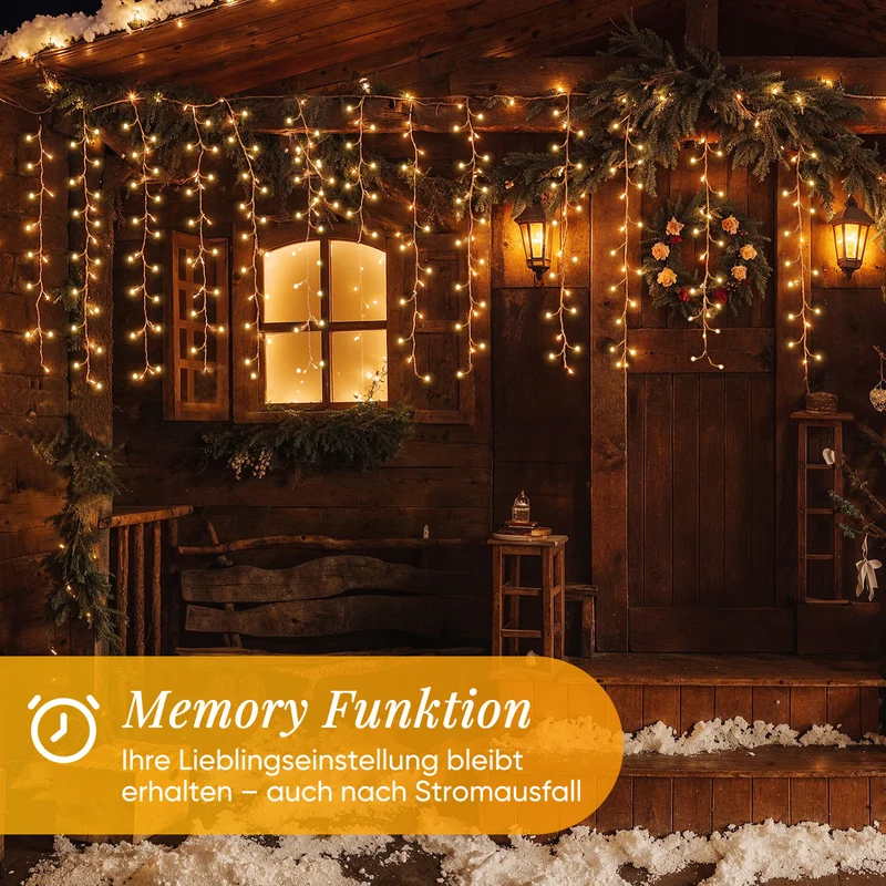 Salcar LED-Lichtervorhang 300er Eisregen 3x1 m, 8 Modi & Timer, Warmweiß, IP44, Innen- & Außenbeleuchtung für Weihnachten & Party