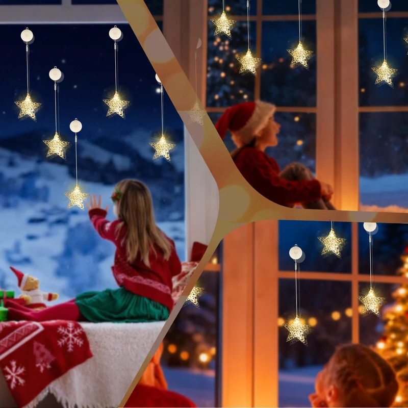 Salcar LED-Stern Ø15 cm – Warmweiße Fensterdeko, Batteriebetrieben, Mit Saugnapf, Kabellos & Flexibel, Perfekte Weihnachts- und Partystimmung