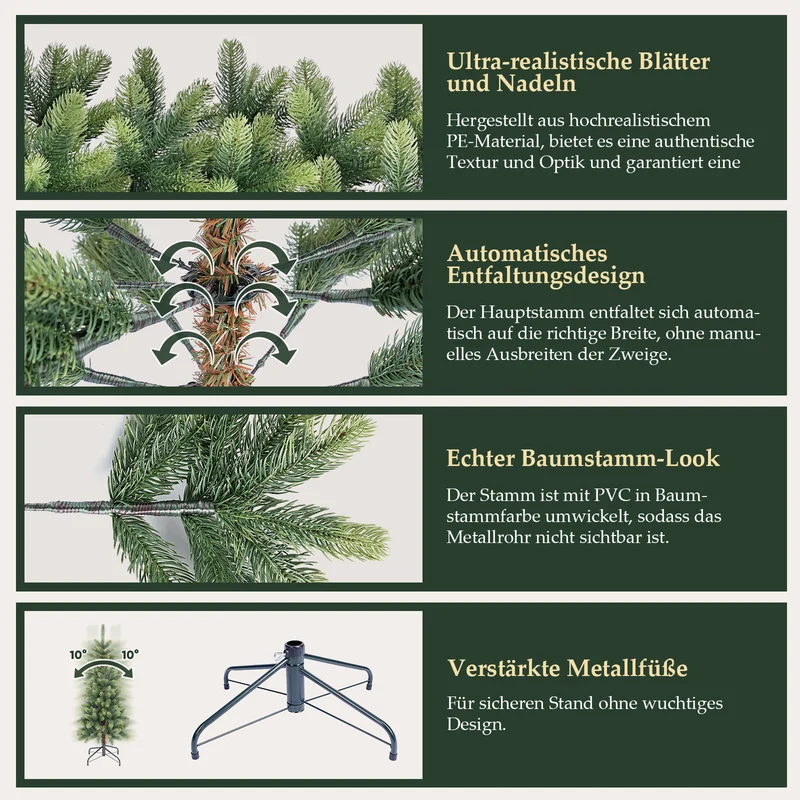Salcar Schmaler Künstlicher Weihnachtsbaum 120/150/180/210 cm | Slim Nordmanntanne aus PE, Platzsparend, Realistisch, Wiederverwendbar, Mit Metallständer