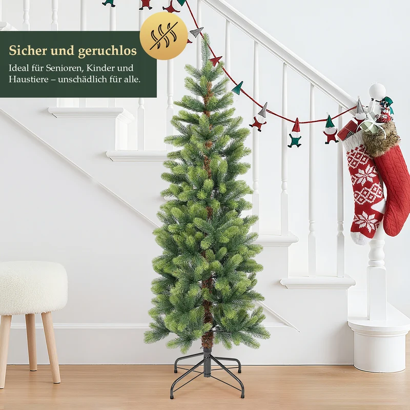 Salcar Schmaler Künstlicher Weihnachtsbaum 120/150/180/210 cm | Slim Nordmanntanne aus PE, Platzsparend, Realistisch, Wiederverwendbar, Mit Metallständer