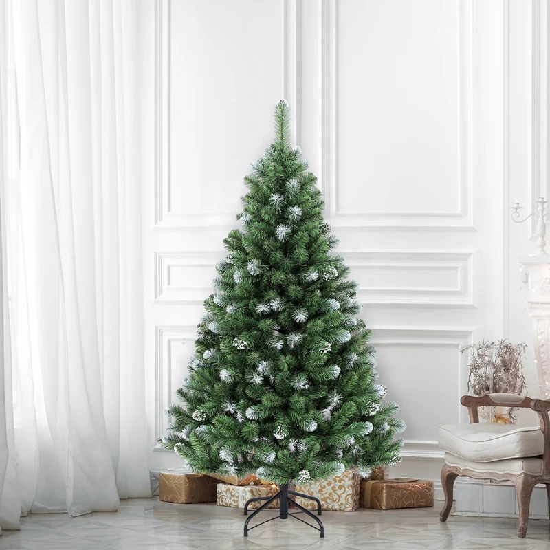 Salcar Künstlicher Weihnachtsbaum mit Schnee – 120/150/180/210 cm Christbaum, täuschend echt, mit Metallständer, PVC Tannenbaum für Innen & Außen
