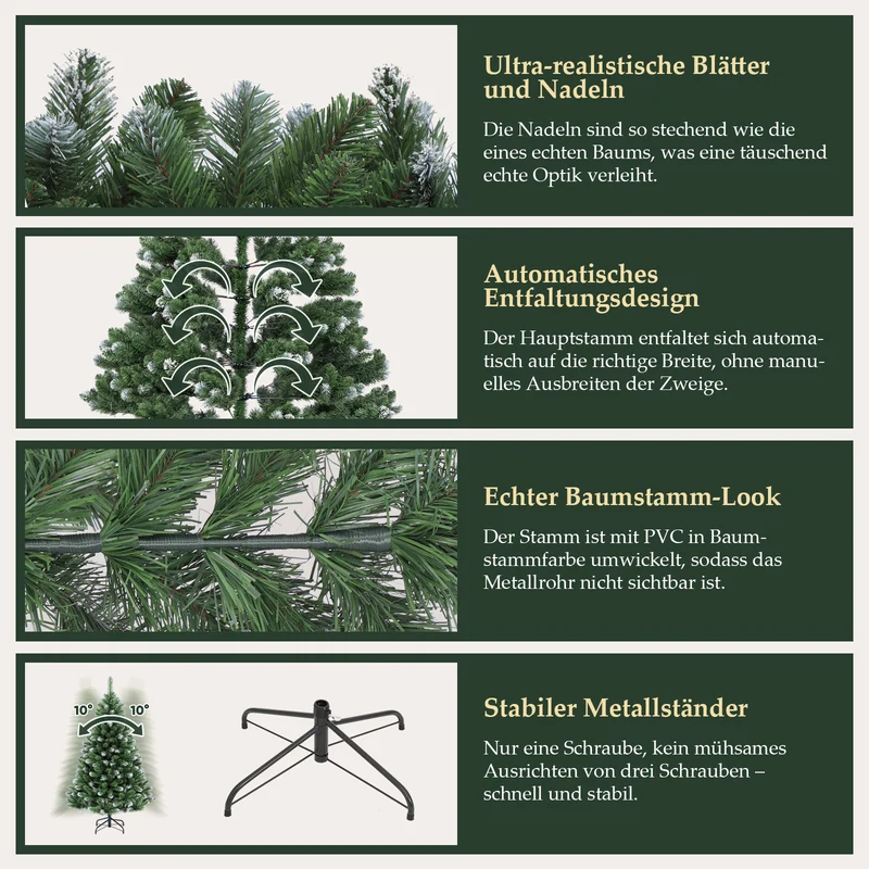 Salcar Künstlicher Weihnachtsbaum mit Schnee – 120/150/180/210 cm Christbaum, täuschend echt, mit Metallständer, PVC Tannenbaum für Innen & Außen