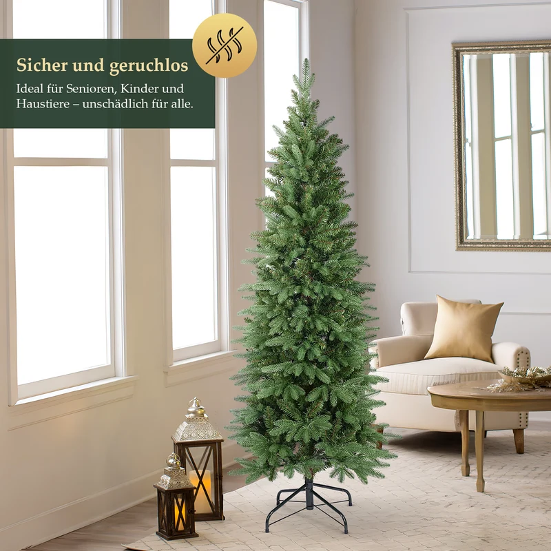 Salcar Künstlicher Weihnachtsbaum Slim – Schmaler Tannenbaum in Pencil-Form, realistische Nadeln aus PE & PVC, platzsparend & langlebig