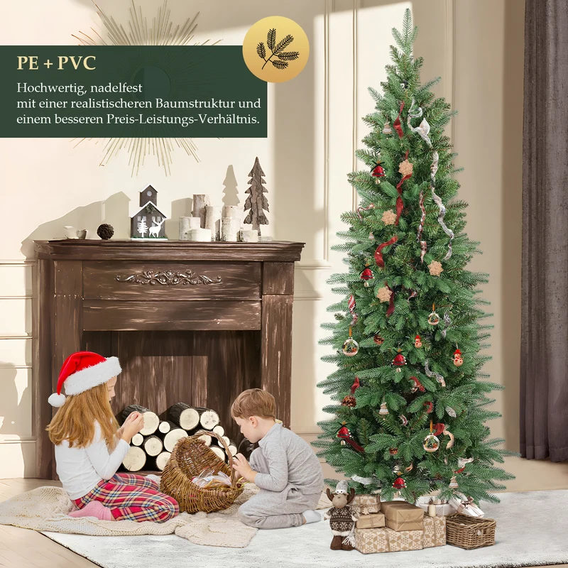 Salcar Künstlicher Weihnachtsbaum Slim – Schmaler Tannenbaum in Pencil-Form, realistische Nadeln aus PE & PVC, platzsparend & langlebig