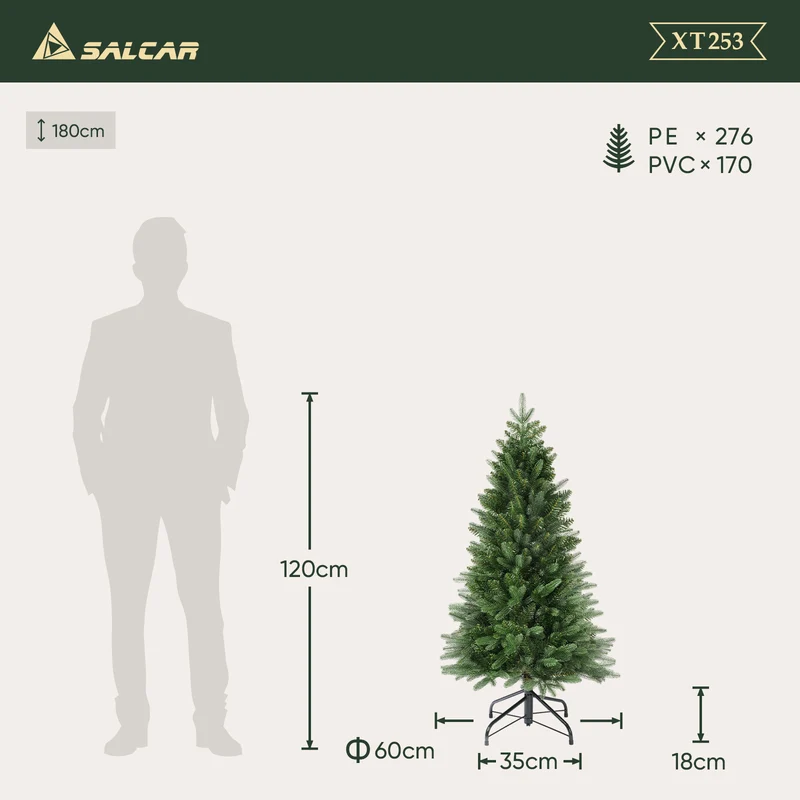 Salcar Künstlicher Weihnachtsbaum Slim – Schmaler Tannenbaum in Pencil-Form, realistische Nadeln aus PE & PVC, platzsparend & langlebig