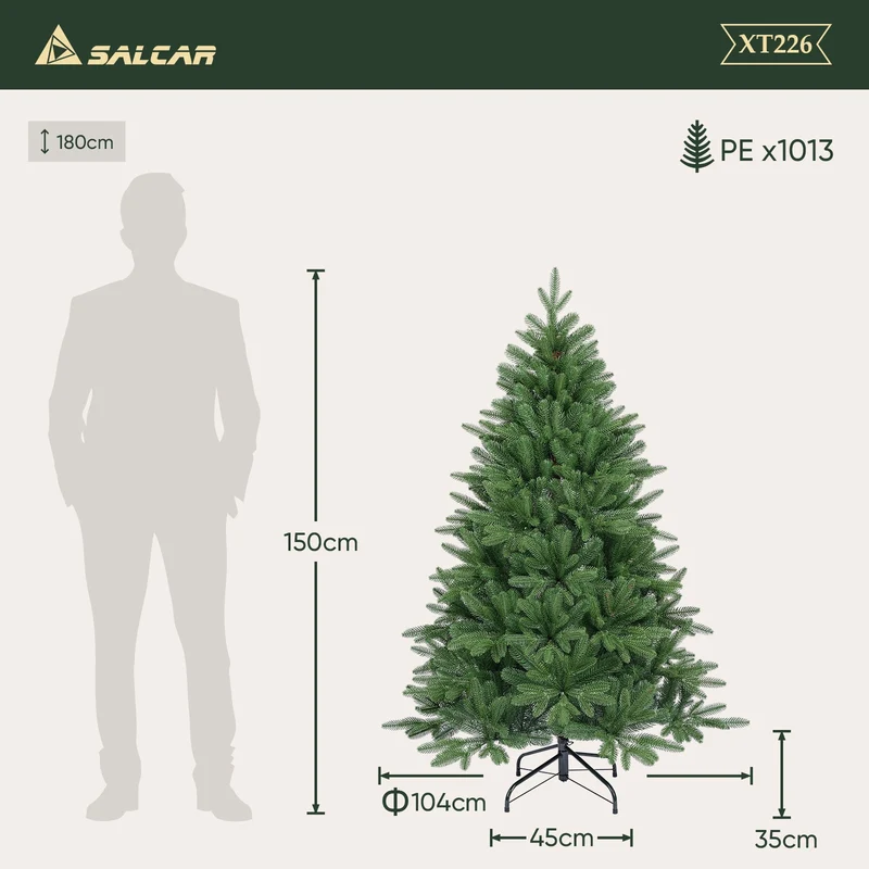 Salcar Premium Künstlicher Weihnachtsbaum 150cm/180cm/210cm – Nordmanntanne aus 100 % PE, naturgrün, form- & farbstabil, geruchlos, nadelfrei